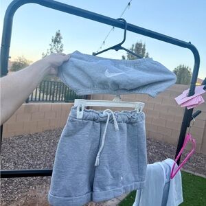 Nike Heather Gray Crop Top and Shorts Lounge Set